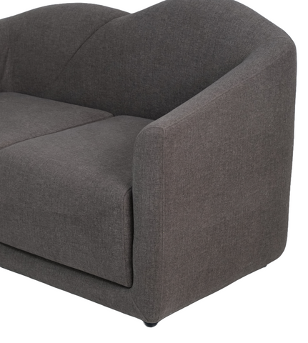 Elegant Gray Fabric Sofa with Plush Comfort & Patterned Accent Cushions