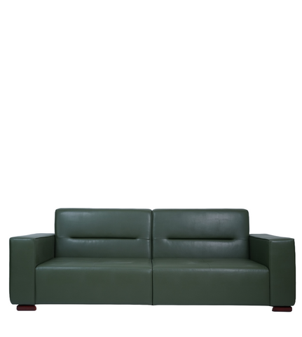 Three-Seater Synthetic Leather Sofa – Cushioned Comfort with Black Wooden Legs