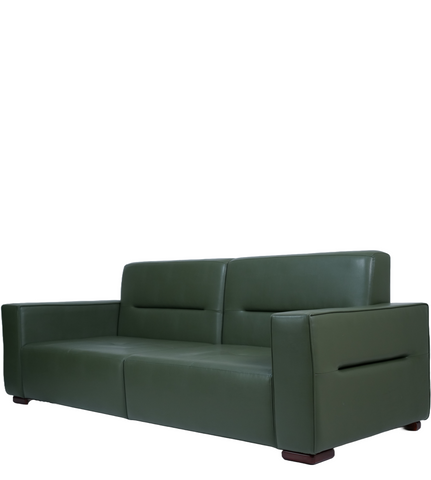 Three-Seater Synthetic Leather Sofa – Cushioned Comfort with Black Wooden Legs