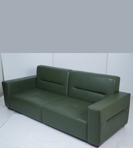 Three-Seater Synthetic Leather Sofa – Cushioned Comfort with Black Wooden Legs